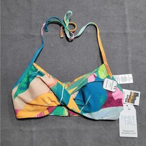 New TIME & TRU tropical Ruched Halter Swimsuit underwire bikini Top small